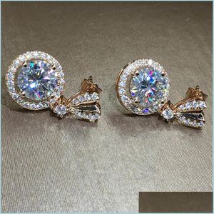 Stud Bowknot 18K Rose Gold Diamond Dange Earring Origineel 925 Sterling Sier Jewelry Party Wedding Drop Earrings For Women Bridal 16 DHFN5