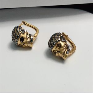 Joyería de moda de marca Stud para mujer, regalos de aniversario, pendientes de calavera Punk, esqueleto dorado, diseño Vintage Stud190j