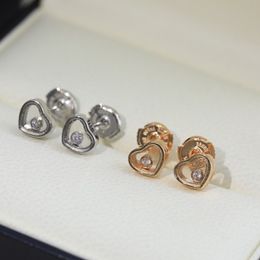 Boucles d'oreilles en argent sterling pur 925 de marque Boucles d'oreilles petit coeur diamant chanceux dos rond boucles d'oreilles en or rose de luxe de qualité supérieure 230714