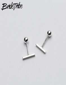 Stud Bridetribe Pendientes pequeños de plata de ley con rosca geométrica para mujeres, niñas y niños, joyería Piercing Orecchini Aros Aretes8021502