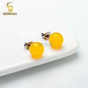 Stud felgele topaz natuursteen oorbellen chirurgische g23 titanium piercing dames sieraden eenvoudige agaat bal oor noppen aretes mujer d240426