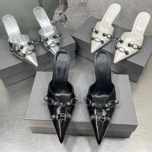 Boucle de goujon chaussures formelles embellies cuir pour femmes pointues chaussures à talons hauts fête noir designer de luxe 9CM pompes pantoufles à talons hauts 35--42
