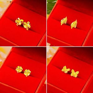 Boucles d'oreilles papillon, feuilles de trèfle à fleurs pour femmes, plaqué or 24 carats, bijoux de fête de mariage, cadeau en gros, 231219