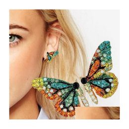 Stud Vlinder Studs Oorbellen Colorf Strass S925 Sier Pin Stalen Naald Vrouwen Diamanten Sieraden Geschenken Animal Design Street Party Cha Dhr60