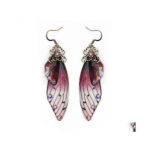 Stud Butterfly Wing oorbellen Fairy Rainbow gradi￫nt Purple Green Pink Blue Rhinestone Lange druppel voor vrouwen bruiloft Levering Jood Dh5tj