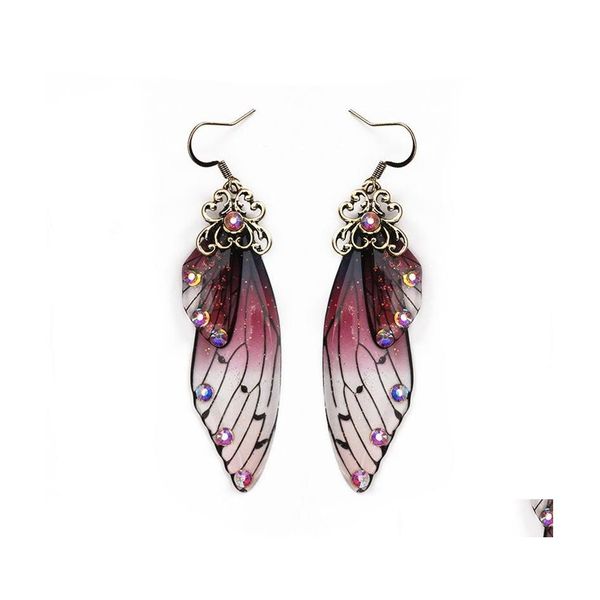 Goujon Aile De Papillon Boucles D'oreilles Fée Arc En Ciel Dégradé Violet Vert Rose Bleu Résine Strass Longue Goutte Pour Les Femmes De Mariage Livraison Jewe Dh5Tj