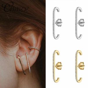 Stud Canner 100% 925 Sterling zilveren geometrische oorbellen voor vrouwen trendy verharde cz lange bar oor noppen feest Brincos