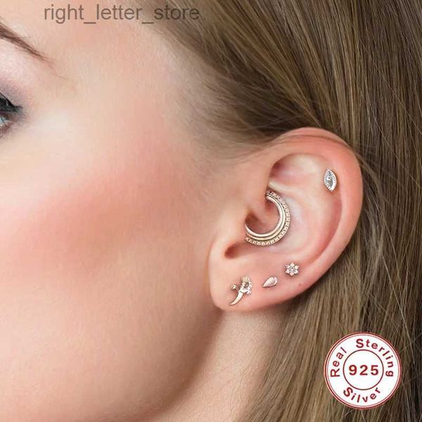 Stud CANNER 925 argent Sterling Piercing Pendientes oreille os boucle Bling Zircon Cartilage boucles d'oreilles pour femme fille bijoux fins YQ231128