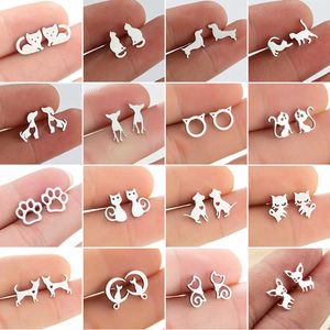 Stud Cartoon Animal Earings Múltiple Cat Stud Pendiente de acero inoxidable para mujeres Niñas Small Dog Paw Ear Studs Joyería divertida Oorbellen P230411