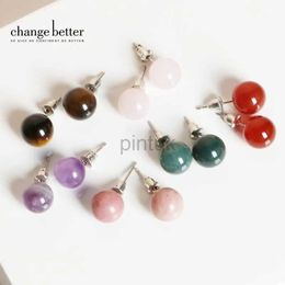 Stud Change Better Natural Stone Amethyst Tiger Eye Agate Perles Rounds Brouille à oreilles Fashion Simple en acier inoxydable Cristals Crystal D240426