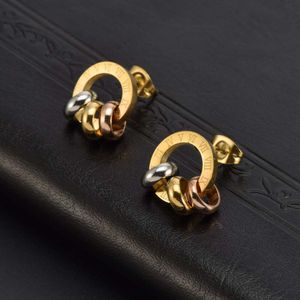 Boucles d'oreilles à breloques classiques romaines, nouveau cercle créatif, boucles d'oreilles en acier titane doré pour femmes, bijoux tricolores
