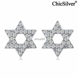 Stud ChicSilver Tiny CZ Star Boucles d'oreilles en argent sterling 925 hypoallergénique Magen de David Bijoux pour femmes YQ231026