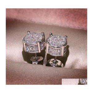 Stud Choucong Hip Hop Earring Vintage Jewelry 925 Sterling Sier Yellow Gold vul Pave White Sapphire CZ Diamond Sparkling Women Me250C