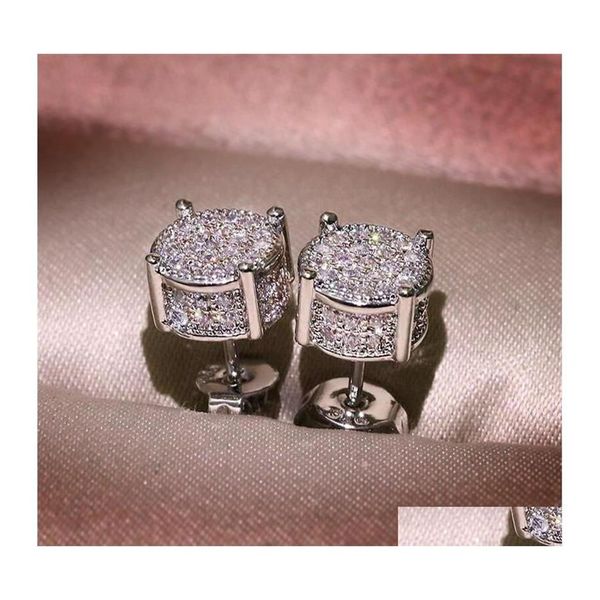 Stud Choucong Hip Hop Pendiente Joyería Vintage 925 Sterling Sier Relleno de oro amarillo Pave White Sapphire Cz Diamond Sparkling Women Me2859