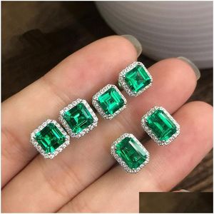 Stud Choucong Stunninjg Simple Fashion Jewelry Sterling Sier Princess Cut Emerald CZ Diamond Gemstones Femme Femme Gift Drop Drop délivre Otefx