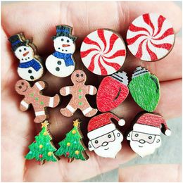 Stud Christmas Candy Snowman Santa Claus Cartoon houten oorbuien oorbellen mode accessoires Xmas cadeau drop levering juwelen dhgarden dhrty