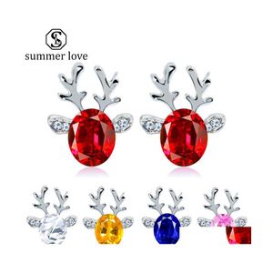 Stud Christmas Crystal Earbrings Colorf Three Nsional Rendier Earring Cute For Kids sieraden feestjaar drop levering dhn4v