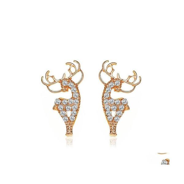 Stud Cadeau De Noël Diamant Elk Boucles D'oreilles Alliage Européen Cerf Forme Oreille Ongles Femmes Souvenir Festival Animal Boucle D'oreille De Mode Jewe Dh0Mg