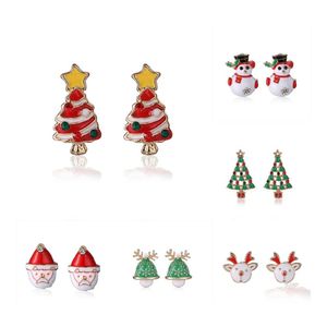 Stud Christmas Sieraden Vrouwen oorbellen Boom Sneeuwman Deer Santa Claus Diamanten oorbel te koop dames mode drop levering othro