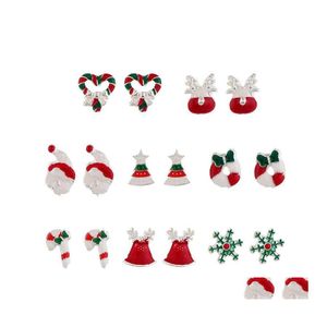 Stud Christmas Stud oorbellen Set 8pairs/Set Deer Tree Snowman Santa Claus Snowflake Studs Fashion Earring sieraden voor vrouwen Drop Deli DHS70