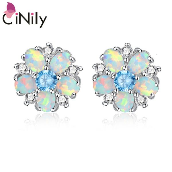 Stud CiNily Garden Flower Shape Fire Opal 925 Pendientes de plata esterlina para fiesta Mujeres Niñas Joyería fina Pendiente OH4647-49 230515