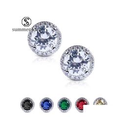 Stud Classic 3a Cubic Zirconia Round Transparante oorbel voor vrouwen Girls Witte Rhinestone Mticolor Fashion Wedding Sieraden Gifty Dro Dh5hy