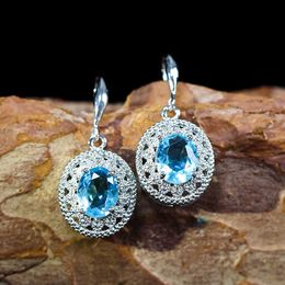 Stud classique pierre bleue mode bijoux collier femmes creux pendentif boucles d'oreilles cadeau Aretes De Mujer Modernos G230602