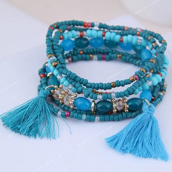 6 unids Bohemia Borla Encanto Multicolores Cuentas Pulseras Conjunto Mujeres Capas Pulsera de Piedra Pulsera Brazaletes Precio de Fábrica Joyería de ModaPulseras cuentas de piedra