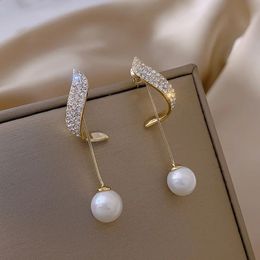 Stud classique élégant imitation perle boucles d'oreilles pour femmes cristal long gland exquis goutte boucle d'oreille bijoux de mariage 231116