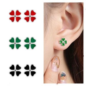 Stud klassieke groene klaver oorbellen voor vrouwen sieraden trendy s oorringmeisje persoonlijkheid verzilverde accessoires vrouwelijk bijou moni22