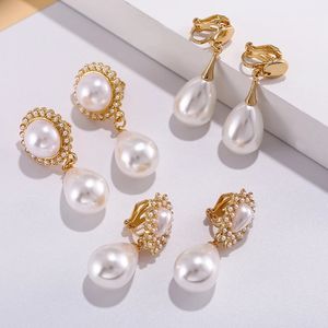 Stud classique de haute qualité grande goutte d'eau simulée clip de perle sur boucles d'oreilles sans piercing pour les femmes de mariage clips d'oreille cadeau 231212