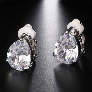 Estudio clásico lágrimas de circonía cúbica de lágrimas en pendientes no perforados para mujeres cristal elegantes aretes de piedra azules regalo de boda t231213