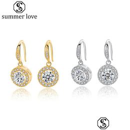 Stud Classic Cubic Zirconia Halo Leverback Pendientes colgantes Gold Sie Color Ear Wires para mujeres Diseñador Pendientes de aro Entregar Dhgarden Dharh