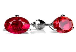 Boucles d'oreilles rondes en cristal Zircon Rose rouge pour femmes, en argent Sterling 925, rubis de laboratoire, vis arrière, pierre de naissance, bijouxStud7824620