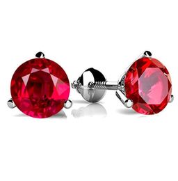 Boucles d'oreilles rondes en cristal Zircon Rose rouge pour femmes, en argent Sterling 925, rubis de laboratoire, vis arrière, pierre de naissance, bijouxStud6800279