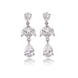 Boucles d'oreilles en forme de goutte d'eau en zircon cubique clair pour femmes en forme de fleur boucle d'oreille de mariage de mariée Dangle Ear Party Livraison 2021 Bijoux Cars Dhoar