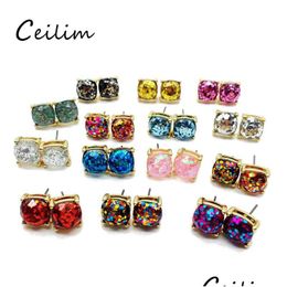 Stud Colorf Party Cute Elegant Nieuw Design Square Glitter Sweet Earring Hoge kwaliteit harsen sieraden voor mannen Dames Holiday Dro Dhgarden Dh16V