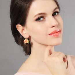 Stud cool kleurrijke imitatie edelsteen emaille bloem oorbellen voor vrouwen elegante gouden kleur bohemian stijl etnisch