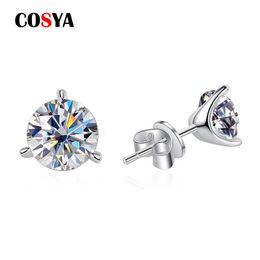 Stud Cosya 925 Plata esterlina 1ct D VVS1 Diamante con pendientes de 3 puntas GRA para mujeres Fiesta de boda Regalo de joyería fina 221119