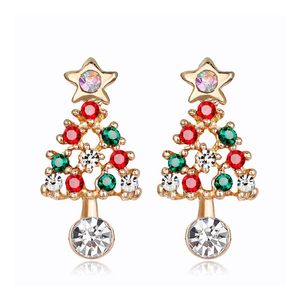 Stud Creative Color Christmas Tree Earrings Exquisite Multicolor Crystal Zirkoon Gouden Mode Meisje Gift