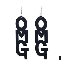 Stud Creative Geométrico Letras Charms Acrílico Hoja de ácido acético Oreja Vintage OMG Declaración Pendientes largos para mujeres Entrega Jewe Dheti