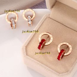 Oorknopjes Kristal Diamant Oorknopjes Rosé goud Modieus Titanium Staal Dubbele wond Romeinse cijfers Studs Oorbel voor Dames Geschenk Sieraden Vervagen nooit Niet allergisch 2024