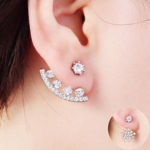 Pendientes traseros delanteros de cristal con pasador para mujer, joyería de moda de Color plateado en oro negro