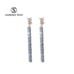 Stud Crystal Géométrique Longues Boucles D'oreilles Pour Femmes 925 Sterling Sier Aiguille Coréenne Simple Comme Saint Valentin Giftz Drop Livraison Je Dhlg2