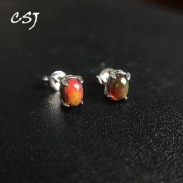 Stud CSJ 100 boucles d'oreilles en opale d'Afrique naturelle 925 bijoux en argent Sterling pierres précieuses 4 6mm pour les femmes fête d'anniversaire cadeau de Noël 230804