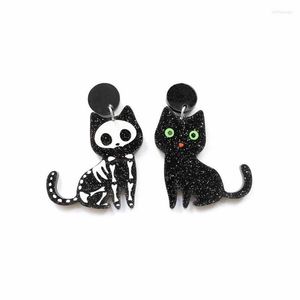 Stud mignon animal paillettes chat noir et squelette boucles d'oreilles acryliques asymétriques pour les femmes belle Kitty bijoux de modeStud Kirs22272A