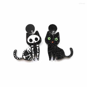 Stud mignon animal paillettes chat noir et squelette boucles d'oreilles acryliques asymétriques pour femmes belle kitty mode bijouxstud kirs223501