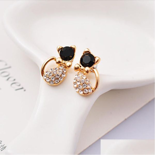 Étalon mignon boucles d'oreilles noires noires gold cristal chinestones oreille pour femmes bijoux gouttes de drop livraison dhgarden dhen5