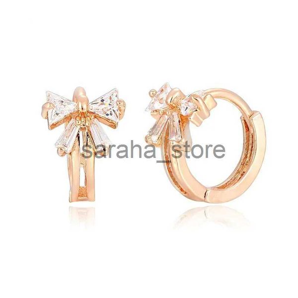 Stud Lindo Bowknot Zircon CZ Pequeños Pendientes de aro Huggie para mujeres Niñas Bebé Niño Niño Latón Color oro Joyería antialérgica Aretes J240120