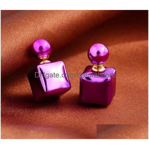 Pendientes lindos del cubo de la raya del caramelo Pendientes de la bola grande de la perla del lado doble Joyería de moda Regalos de la declaración bohemia para las mujeres Drop Deliv Dhney